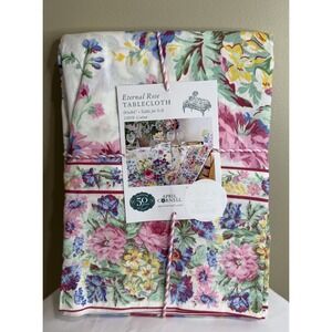APRIL CORNELL ETERNAL ROSE Pink Multi FLORAL Garden COTTON TABLECLOTH 60x80"